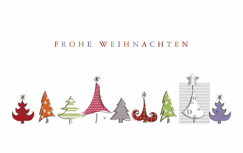 Bunte Baumreihe Weihnachtskarten vom