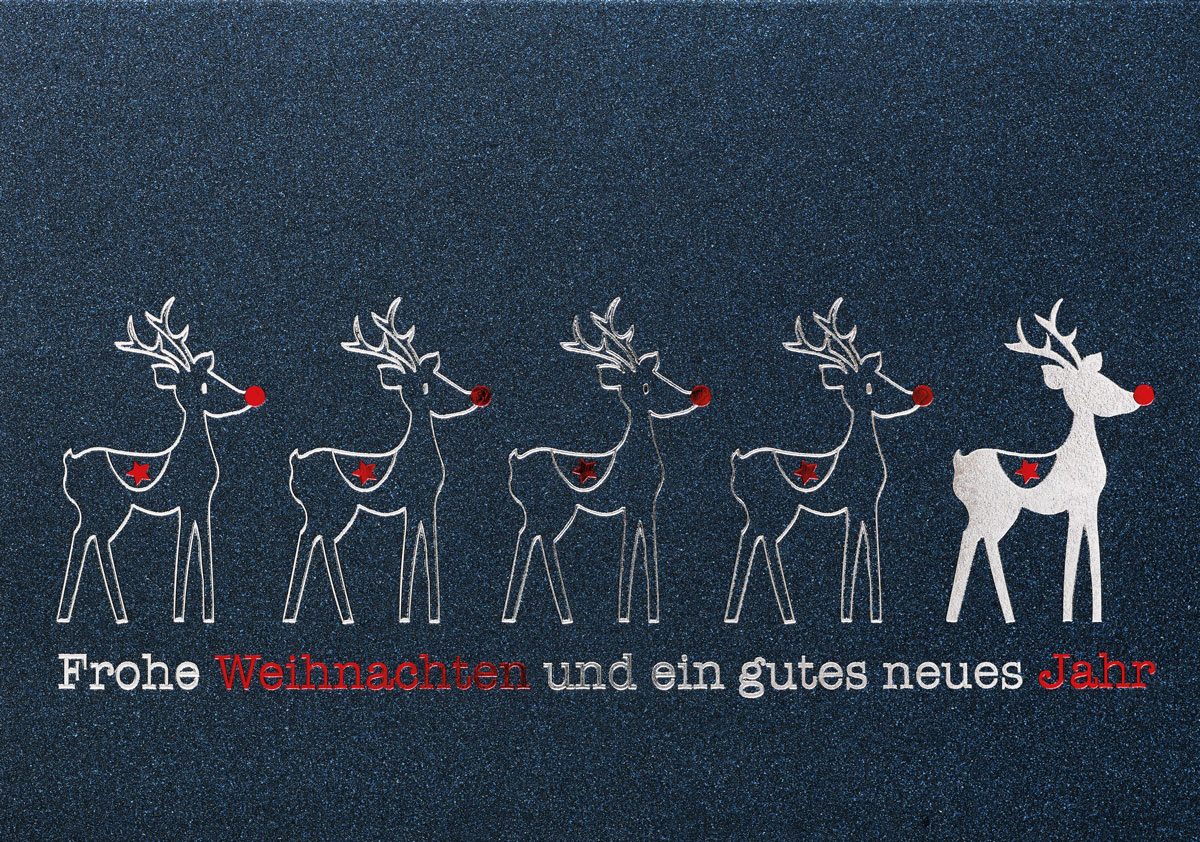 Fünf fröhliche Rentiere - Weihnachtskarten vom Weihnachtskartenshop der