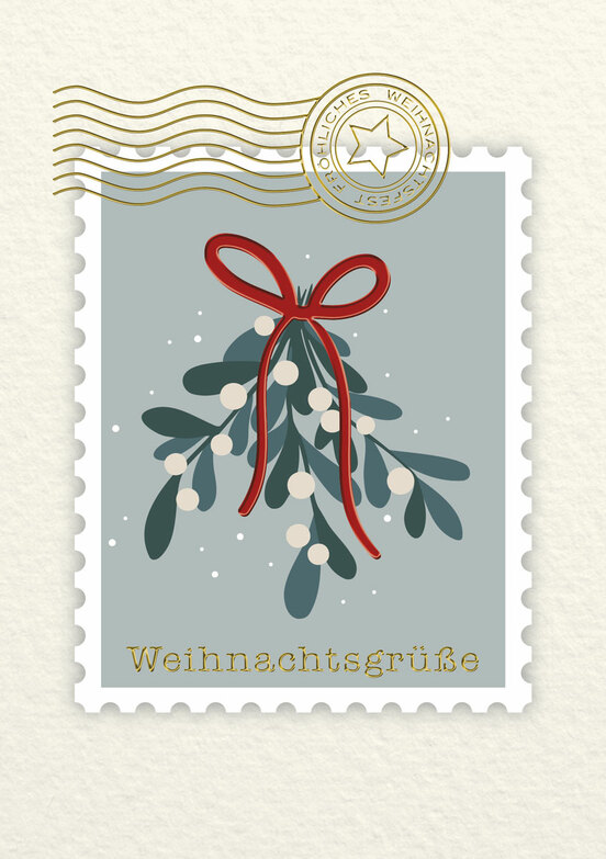 Weihnachtskarte: Briefmarke Mistelzweig