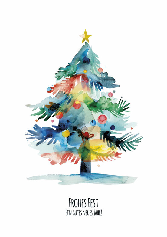 Weihnachtskarte: Verspielte Baummalerei