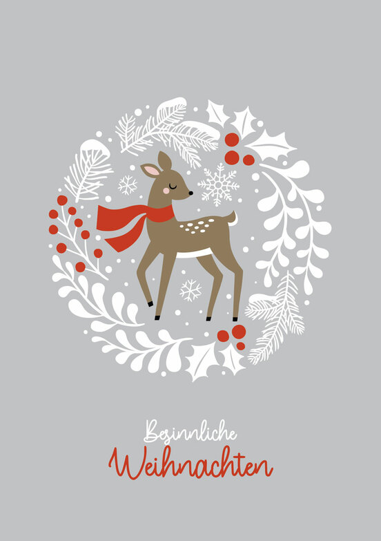 Weihnachtskarte: Bambi mit rotem Schal