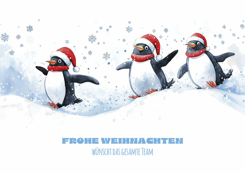Weihnachtskarte: Lustiges Pinguin Trio