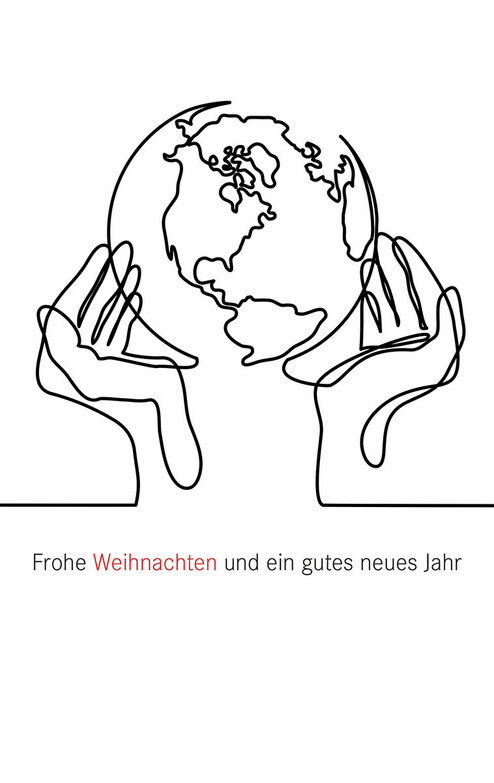 Weihnachtskarte: Welt in Händen