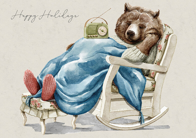 Weihnachtskarte: Gemütlicher Bär